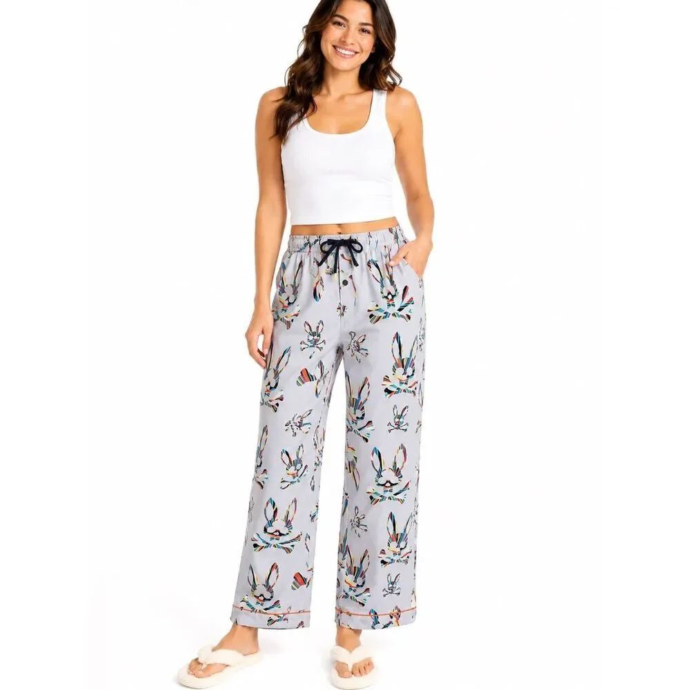 NWT Psycho Bunny Multicolor Bunny Skull Lounge Pajama Pants L